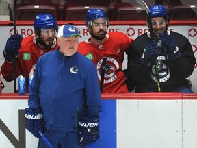 Canucks head coach Bruce Boudreau during practice at Rogers Arena on Jan. 17, 2023.