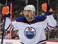 Devin Shore #14 of the Edmonton Oilers reacts after scoring a goal in the second period during the game against the Pittsburgh Penguins at PPG PAINTS Arena on Thursday, Feb. 23, 2023 in Pittsburgh, Pennsylvania.