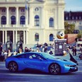 A BMW i8 drives on the Sechselaeutenplatz place during the 12th Zurich Film Festival on September 22, 2016 in Zurich, Switzerland. (Photo by Alexander Koerner/Getty Images)