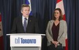 John Tory makes his final speech before departing as the mayor of Toronto. Tory spoke with interim mayor Jennifer McKelvie who will take over until a by-election is held. Tory handed in his resignation after it was found out he had a relationship with a city staffer. on Friday, Feb. 17, 2023.