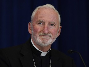 Bishop David O'Connell, of the Archdiocese of Los Angeles, attends a news conference at the Fall General Assembly meeting of the United States Conference of Catholic Bishops in Baltimore, Nov. 17, 2021.