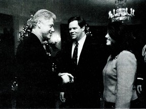 A photograph showing former White House intern Monica Lewinsky meeting President Bill Clinton at a White House Christmas part December 16, 1996 submitted as evidence in documents by the Starr investigation and released by the House Judicary committee September 21, 1998. (FILE)