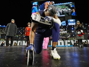 Toronto Argonauts linebacker Henoc Muamba celebrates after being named the Grey Cup's Most Valuable Player and Most Valuable Canadian after defeating the Winnipeg Blue Bombers in the 109th Grey Cup at Mosaic Stadium in Regina, Sunday, Nov. 20, 2022.