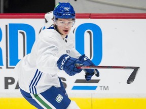 Canucks' Vasily Podkolzin (#92) at practice at Rogers Arena in Vancouver, BC Tuesday, October 12, 2021. Photo by Jason Payne/ PNG) (For story by Ben Kuzma) ORG XMIT: canucks [PNG Merlin Archive]