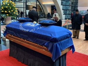 Mississauga Mayor Bonnie Crombie is pictured Sunday while paying her respects to former Mississauga mayor Hazel McCallion.