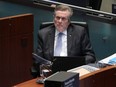 Mayor John Tory is pictured in City Hall's council chamber during the debate about Toronto's 2023 budget on Feb. 15, 2023.