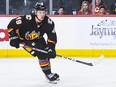 Jakob Pelletier #49 of the Calgary Flames at Scotiabank Saddledome on February 28, 2023.