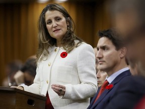 Canada's Deputy Prime Minister and Minister of Finance Chrystia Freeland delivers the fall economic statement in the House of Commons on Parliament Hill in Ottawa, Nov. 3, 2022.