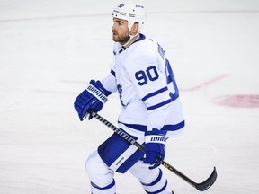 Mar 2, 2023; Calgary, Alberta, CAN; Toronto Maple Leafs center Ryan O'Reilly skates during the warmup period against the Calgary Flames at Scotiabank Saddledome.