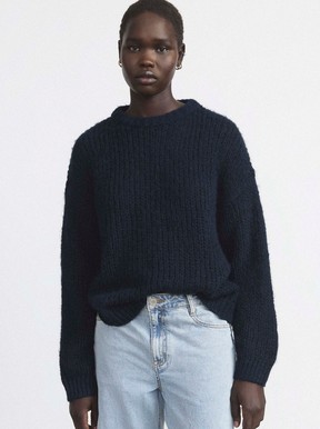The Fuzzy Openwork Sweater in Deep Blue