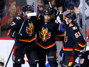 Calgary Flames Nazem Kadri scores on San Jose Sharks goalie Kaapo Kahkonen in third period NHL action at the Scotiabank Saddledome in Calgary on Saturday, March 25, 2023. Darren Makowichuk/Postmedia