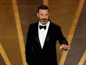 Jimmy Kimmel is pictured during the Oscars 2023 show.
