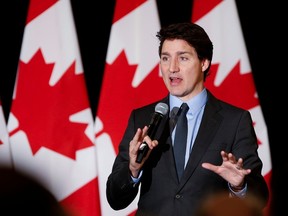 Prime Minister Justin Trudeau speaks at a Liberal party fundraising event at the Hotel Fort Garry in Winnipeg, Thursday, March 2, 2023. Trudeau made a child care announcement Friday in Winnipeg.