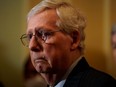 U.S. Senate Minority Leader Mitch McConnell (R-KY) listens during a press conference following the Senate Republicans weekly policy lunch at the U.S. Capitol in Washington, June 22, 2022.