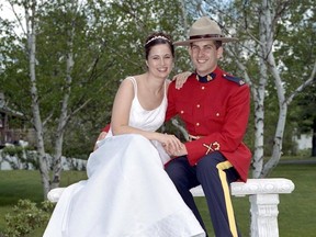 Nadine Larche poses with her husband, Douglas Larche, in an undated handout photo. The wife of one of the Mounties who was killed in 2014 says she is angry and discouraged after an Appeal Court reduced Justin Bourque's parole eligibility.