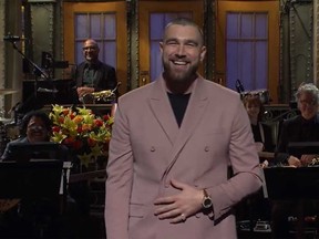 Travis Kelce is pictured on Saturday Night Live.