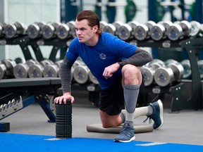 Noah Juulsen, in the Canucks’ weight room last month, is a steady, reliable depth defenceman.