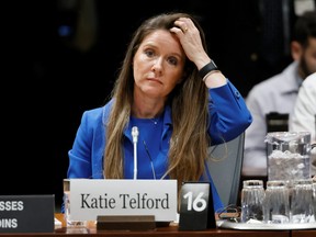 Katie Telford, top aide to Canada's Prime Minister Justin Trudeau, prepares to testify before a parliamentary committee probing alleged election interference from China on Parliament Hill in Ottawa, Ontario, Canada on Friday, April 14, 2023.