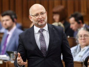 Canada's Minister of Justice and Attorney General David Lametti speaks in parliament during Question Period in Ottawa, March 28, 2023.
