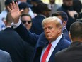 Former U.S. president Donald Trump arrives ahead of his arraignment at the Manhattan Criminal Court in New York City, Tuesday, April 4, 2023.