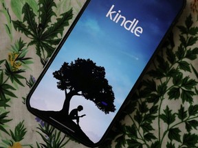 Amazon's Kindle e-book app is seen on an iPhone in a photo illustration taken April 11, 2023.