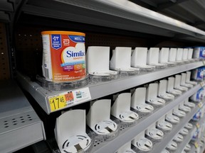 Shelves typically stocked with baby formula sit mostly empty at a store in San Antonio, May 10, 2022. If infant formula has become akin to liquid gold for parents stressed about empty store shelves this year, Canada may be sitting on a potential treasure trove.