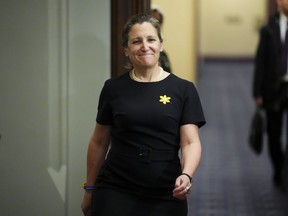 Deputy Prime Minister and Minister of Finance Chrystia Freeland arrives to a cabinet meeting on Parliament Hill in Ottawa, Tuesday, April 18, 2023. There was no fairy tale ending for Freeland when she attempted to relate to Canadians' cost-of-living concerns last fall.