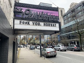 A local business weighs in: Sign outside The Penthouse nightclub on Seymour Street in Vancouver on Monday directed toward Bo Horvat, the former Canucks captain traded to the New York Islanders earlier this season and who made a controversial comment about the city on the weekend.