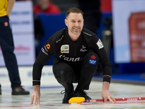 Canadian skip Brad Gushue had good reason to smile during the qualification game against Sweden on Saturday afternoon.