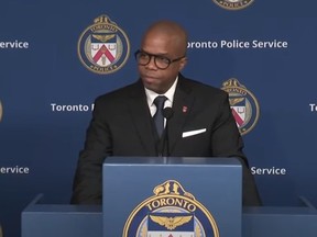 Holdup Squad Insp. Rich Harris reveals the details of Project Repeater at a news conference at Toronto Police Headquarters on Wednesday, April 5, 2023.