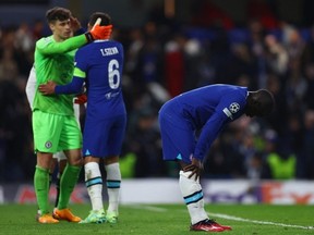 Soccer Football - Champions League - Quarter Final - Second Leg - Chelsea v Real Madrid - Stamford Bridge, London, Britain - April 18, 2023. Chelsea's N'Golo Kante looks dejected after the match.