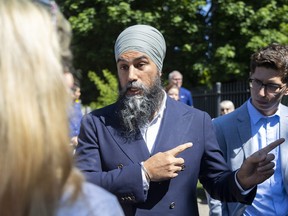 NDP Leader Jagmeet Singh visits London, Ont., on Friday, May 26, 2023, alongside Oxford NDP candidate Cody Groat.