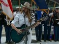 Musical artist Jewel sings the U.S. National Anthem at the Indy 500.