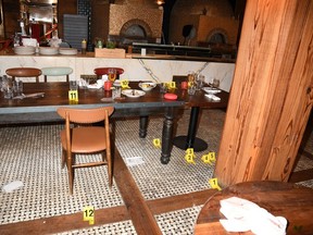 The interior of the Sofia restaurant after Éric Francis De Souza was shot on May 10, 2019. Joshua Sarroino is charged with first-degree murder in De Souza's death.