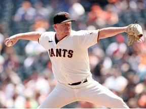 Logan Webb of the San Francisco Giants pitches against the St. Louis Cardinals in the fourth inning at Oracle Park on April 27, 2023 in San Francisco, California.