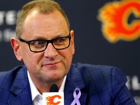 FILE PHOTO: Then-Calgary Flames general manager Brad Treliving speaks to the media on Wednesday, March 16, 2022. Treliving was officially hired by the Toronto Maple Leafs as their new general manager on Wednesday, May 31, 2023.