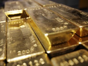 This file picture taken on April 6, 2009 shows gold bars stacked at the plant of gold refiner and producer Argor-Heraeus in Mendrisio, in the southern Swiss canton of Ticino. SEBASTIAN DERUNGS/AFP/Getty Images)