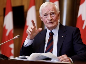 David Johnston, special rapporteur on foreign interference, holds a press conference about his findings and recommendations, in Ottawa, May 23, 2023.
