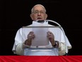 Pope Francis leads Regina Caeli prayer from his window at the Vatican, Sunday, May 7, 2023.