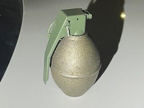 A grenade seized by police on Tuesday, Nov. 22, 2022.