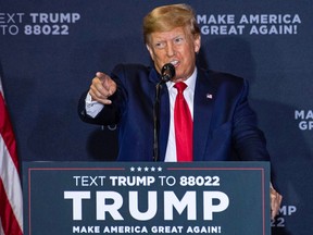 Former President Donald Trump speaks during a Make America Great Again rally in Manchester, New Hampshire, on April 27, 2023.