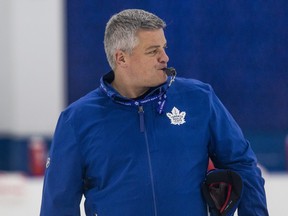 Toronto Maple Leafs head coach Sheldon Keefe during practice.
