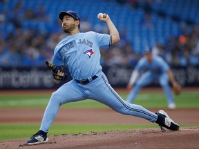 Yusei Kikuchi of the Toronto Blue Jays pitches in the first inning of their MLB game against the Minnesota Twins at Rogers Centre on Friday, June 9, 2023, in Toronto.