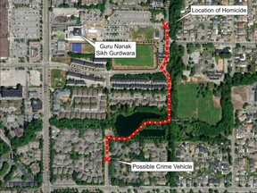 June 21, 2023 - IHIT is asking the public for help identifying witnesses of the shooting at the Guru Nanak Sikh Gurdwara. They released this map today, which shows the possible route taken by the suspects after the shooting. IHIT