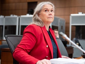 Jody Thomas, National Security and Intelligence Advisor, waits to appear as a witness before the Standing Committee on Procedure and House Affairs (PROC) investigating intimidation campaigns against the Member for Wellington - Halton Hills and other Members on Parliament Hill in Ottawa, on Thursday, June 1, 2023.