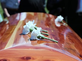 Flowers on a coffin.