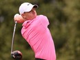 Rory McIlroy of Northern Ireland plays his shot from the 17th tee at the U.S. Open in Los Angeles yesterday. Getty images