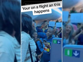 A man aboard a flight to Cancun, Mexico, awkardly proposes to his girlfriend who just left a bathroom in a viral TikTok video.