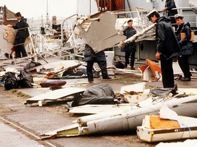 Irish navy members bring ashore debris in 1985 from the Air India Boeing 747, which was blown up over the Atlantic Ocean by a bomb that originated in Vancouver.