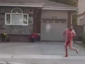 Video posted on Twitter captured a man covered in blood as he ran from an attacker in Downsview, near Wilson Heights Blvd. and Reiner Rd., on Wednesday, June 7, 2023.